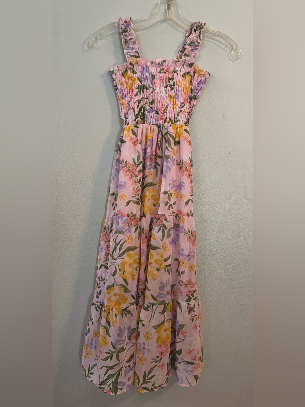 Xtraordinary Big Girls Sleeveless Smocked Floral Chiffon Tiered Maxi Dress Sz 7